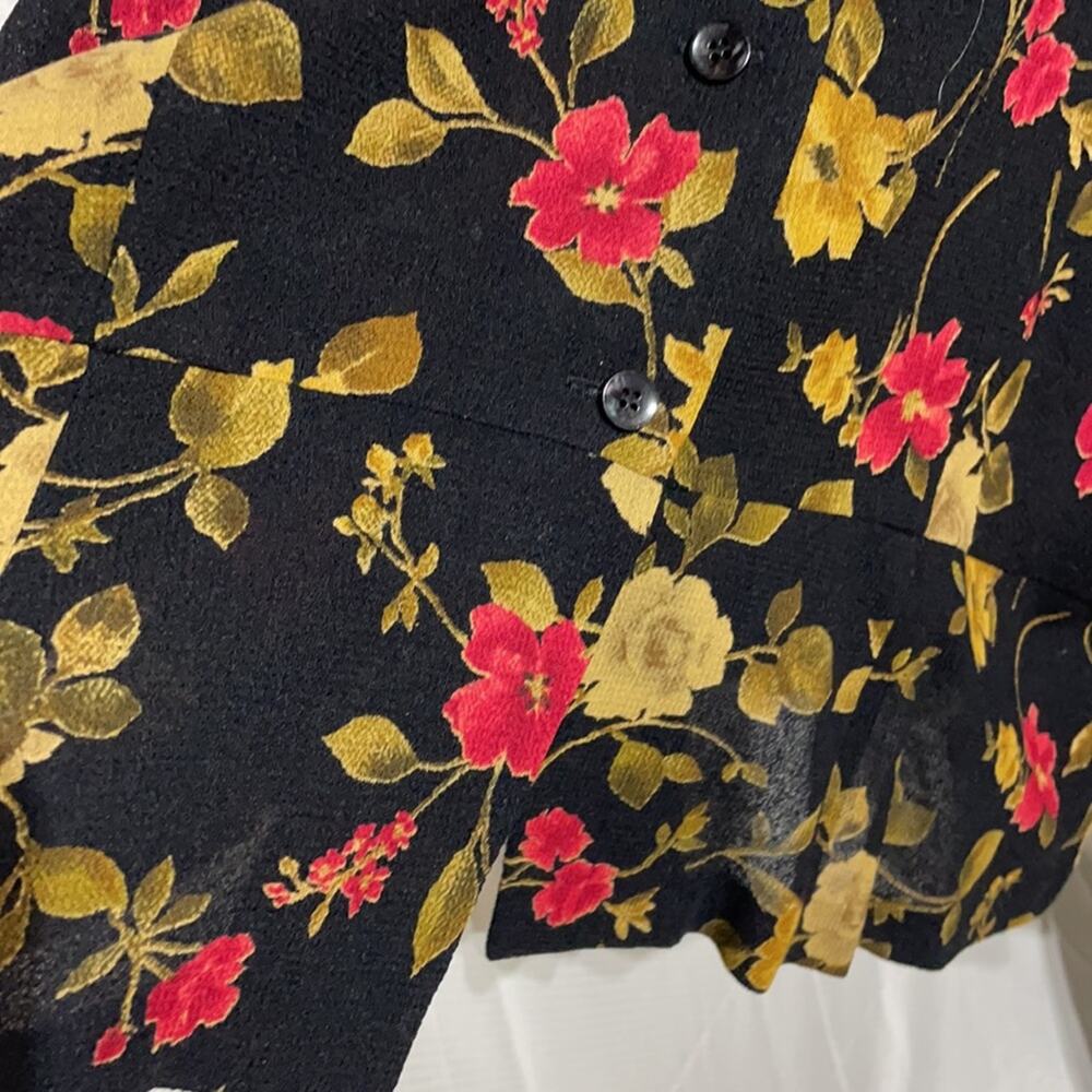 Jones New York 22w 💯 wool black floral blouse in euc . - Picture 6 of 9